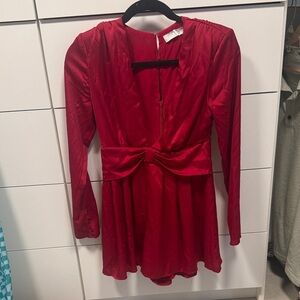 Astr Vibrant Red Dress with Elegant Details